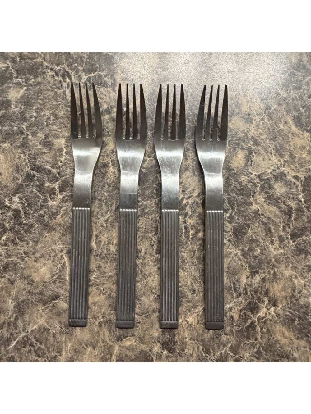 4 Dansk Thebe Stainless Salad Forks Japan Satin Ribbed Flatware Replacement